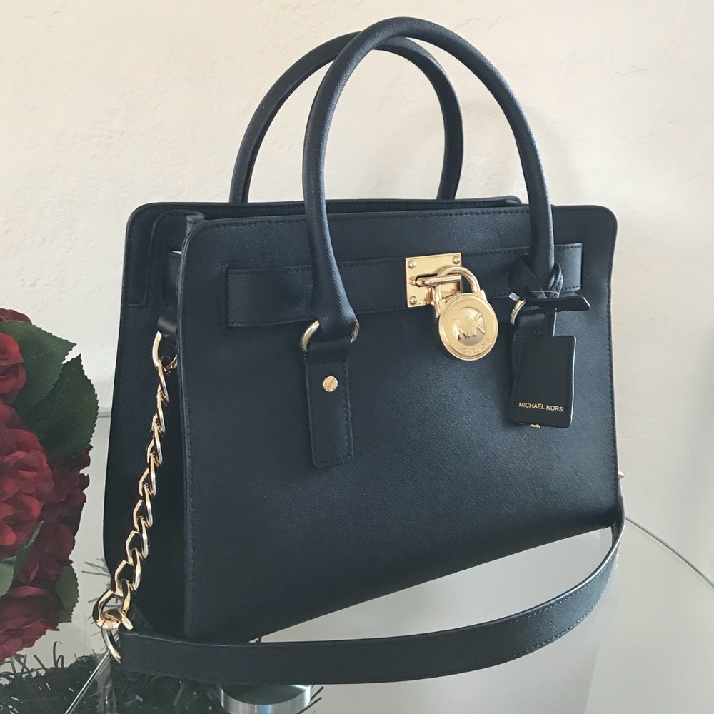 Michael Kors Hamilton Black Leather Satchel Bag - Picture 5 of 8